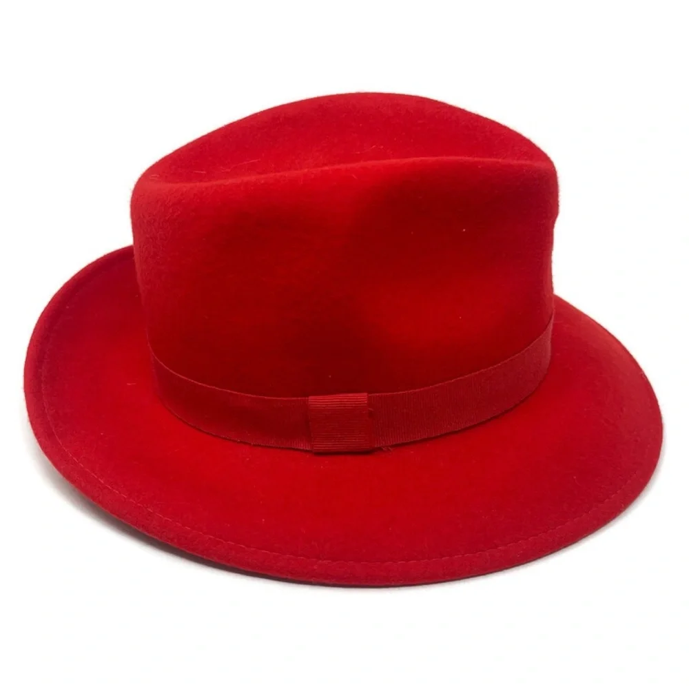 Vintage 100% Wool Red Fedora‎ Hat | Classic Wide Brim | Statement Winter Hat - Picture 2 of 8
